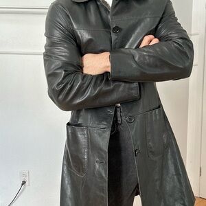 Classic Black Trench Coat with Smooth Leather Finish